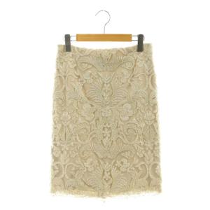 アイボリーゴールド コードレース タイトスカート ひざ丈 2 ベージュ /AT OS