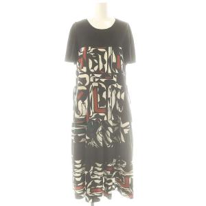 総柄 切り替え ティアードワンピース 黒 マルチカラー 40778 /CX OS