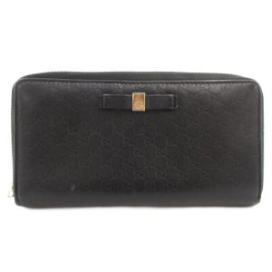 長財布 ウォレット ラウンドファスナー マイクログッチシマ ロゴ レザー 黒 ブラック 388630 /GV