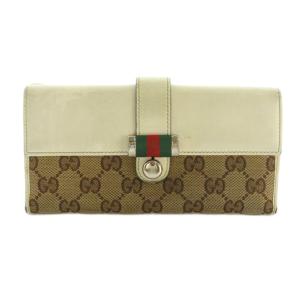 長財布 二つ折り 小銭入れ GGキャンバス オフホワイト 茶 233003 /MI OS OH