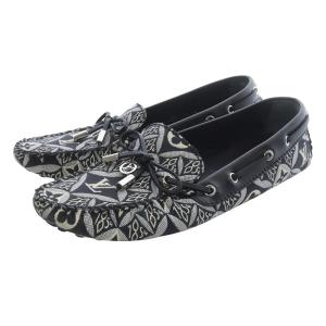 キャンバス レザー ドライビングシューズ 38 ブラック