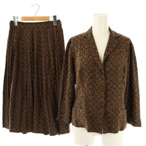 セットアップ 上下 ブラウス シャツ 長袖 前開き プリーツスカート ロング フレア 総柄 シルク 11