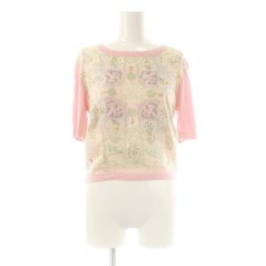 柄切替 ショートスリーブ ニット セーター シルク 42 ピンク /SS OS