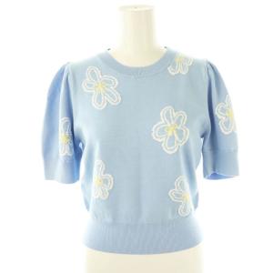 BOUQUET OF JOYフラワーモチーフニットプルオーバー セーター 半袖 F ライトブルー /DF