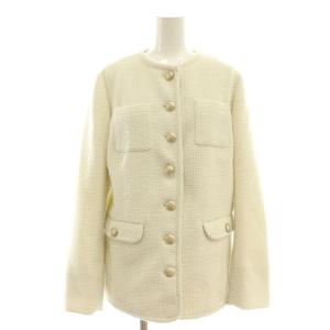 24AWパイピングツイードジャケット ノーカラー 36 オフホワイト 白 シルバー色 /MI OS SH