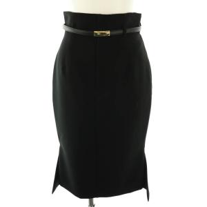 25SS ベルテッドミドルレングスタイトスカート マーメイドスカート ひざ丈 0 ブラック /DF OS