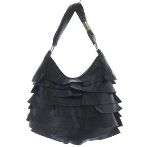 ワンショルダーレザー フリルバッグ ブラック