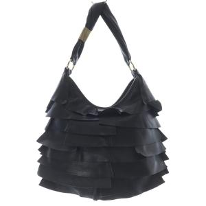 YVES SAINT LAURENT ワンショルダーレザー フリルバッグ ブラック