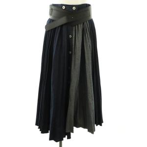 プリーツ デニムスカート ベルト付き インナー付き M 紺 /MI OS