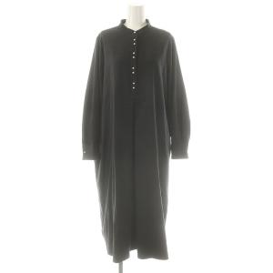 パールモチーフボタンワンピース ミモレ ロング 長袖 36 グレー /AT OS