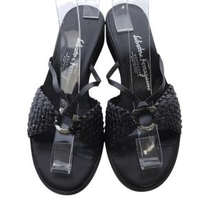 Salvatore Ferragamo メッシュサンダル ミュール レザー 6 黒 ブラック /SR35