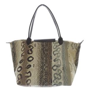 Longchamp ルプリアージュ パイソン柄 トートバッグ ハンドバッグ ベージュ 茶色 ブラウン /SR26
