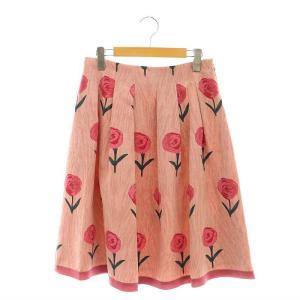 花柄 フレアスカート タック ミモレ ロング 40 ピンク /AT OS