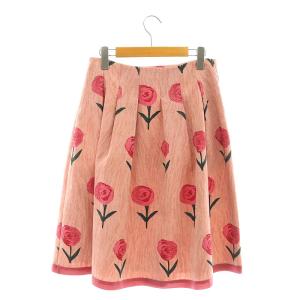 M'S GRACY 花柄 フレアスカート タック ミモレ ロング 40 ピンク /AT OS