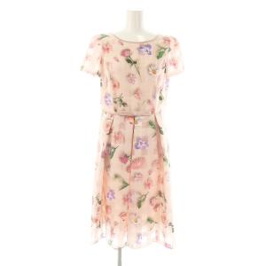 花柄 オーガンジー ワンピース ミモレ ロング 半袖 40 ピンク /AT OS