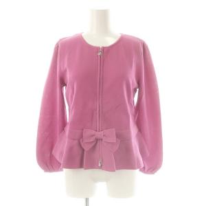 リボン ペプラム カーディガン ニット ジップアップ 40 ピンク /AT OS