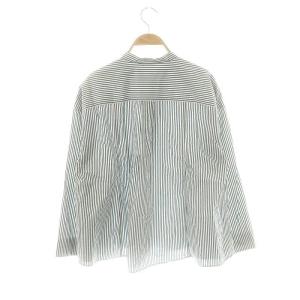 HUMAN WOMAN 24AW バンドカラーオーバーブラウスストライプ 長袖 M 白 ホワイト 緑 グリーン /AT OS