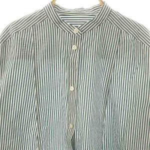 HUMAN WOMAN 24AW バンドカラーオーバーブラウスストライプ 長袖 M 白 ホワイト 緑 グリーン /AT OS