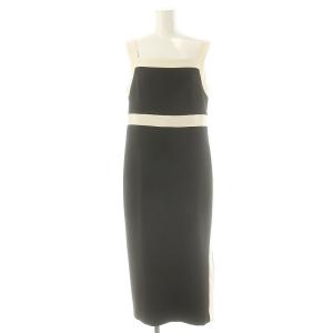 バイカラー ワンピース ミモレ ロング 3 黒 ブラック 白 ホワイト /AT OS