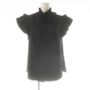 24年 レース フリル リボン付きブラウス 34 ブラック /DF OS