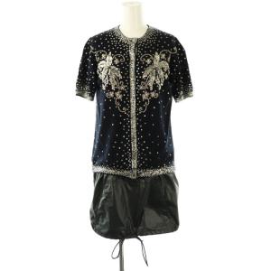 SCW-013 ビーズ刺繍 切替 ロングカーディガン 2 紺 /MI OS