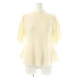 カシミヤペプラムニットプルオーバー セーター 五分袖 38 アイボリー /AT OS