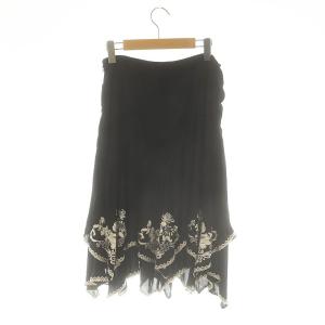 KEITA MARUYAMA 刺繍 レース スカート フレア ミモレ ロング 1 黒 ブラック /AT OS