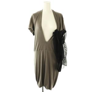 異素材 ドッキング アシンメトリー ワンピース 2 グレージュ 黒 /MI OS