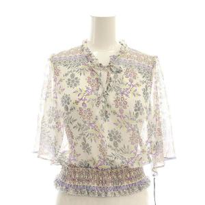 サラサシフォンショートトップ ブラウス プルオーバー 総柄 シアー 36 白 マルチカラー /CX OS