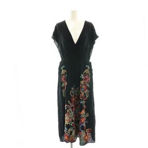 カシュクール刺繍ワンピース ミモレ ロング ノースリーブ 36 黒 ブラック /AT OS SH