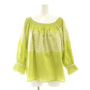 ステッチギャザートップ ブラウス 長袖 36 緑 グリーン /AT OS