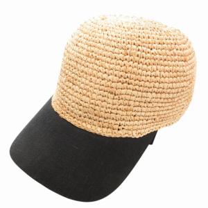24SS リボンストローキャップ 帽子 麻 リネン ベージュ 黒 ブラック /GV