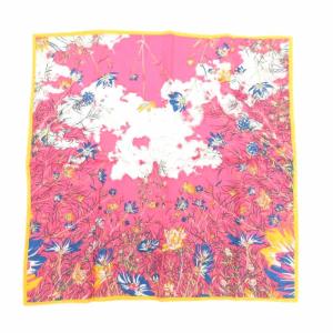 タグ付き ダブルフェイスシルクスカーフ65 ブルーメンガーデン レジメンタル 総柄 ピンク 0103339004