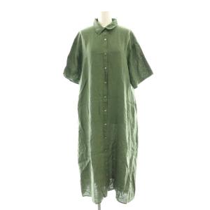 リネン半袖シャツワンピース M モスグリーン /DO OS