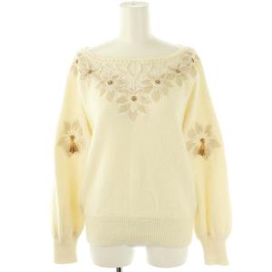 フラワードルマンニットトップ セーター 長袖 36 オフホワイト /DF OS