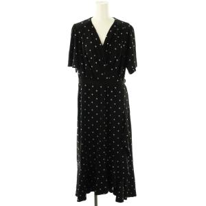 小花刺繍カシュクールワンピース 半袖 ロング 38 黒 ブラック /NR OS