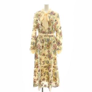 24SS フラワー刺繍ボウタイワンピース 38 ライトベージュ