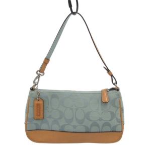 6094 デミポーチ アクセサリーポーチ シグネチャー キャンバス レザー 水色 ライトブルー 茶 ブラウン