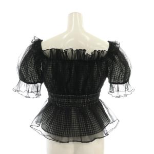 SNIDEL 24SS ギャザーフリルオフショルブラウス ギンガムチェック 半袖 F 黒 ブラック 白 ホワイト /AT