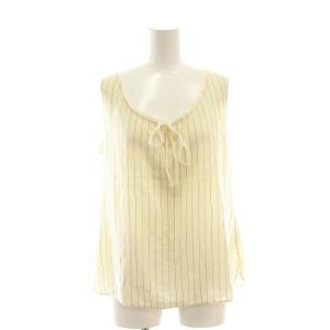 シルク ノースリーブ キャミソール ブラウス ストライプ F ペールオレンジ 紺 /CX OS