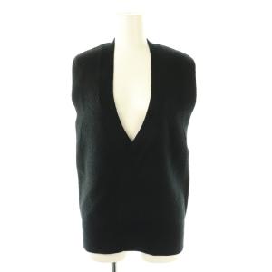 ディープネック 片畔ニットベスト プルオーバー ウール 黒 /NR OS