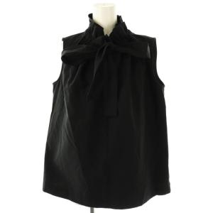 ギャザー フリル リボン ノースリーブ ブラウス 36 ブラック /DF OS