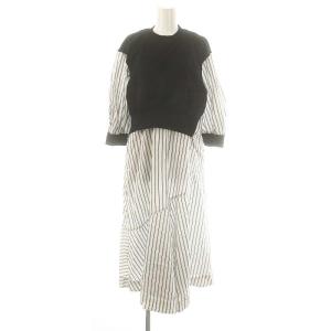 スウェットドッキングストライプシャツワンピース ロング 長袖 XS ブラック オフホワイト /DO OS