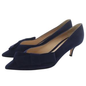 スエード リボンパンプス ポインテッドトゥ ピンヒール 37.5 紺 ネイビー /SR12