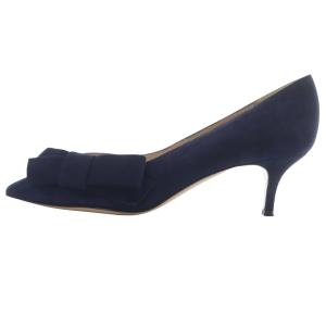 Gianvito Rossi スエード リボンパンプス ポインテッドトゥ ピンヒール 37.5 紺 ネイビー /SR12