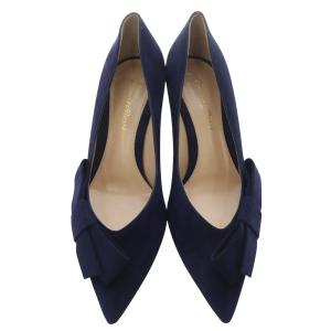 Gianvito Rossi スエード リボンパンプス ポインテッドトゥ ピンヒール 37.5 紺 ネイビー /SR12