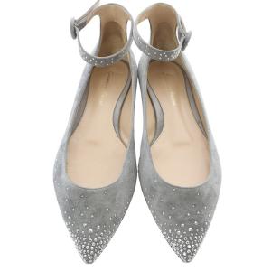Gianvito Rossi スエード スタッズ フラットパンプス ポインテッドトゥ 37.5 グレー /SR13