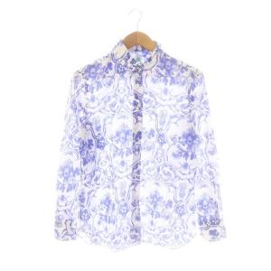 コットン 総柄シャツ 長袖 46 ブルー /HK OS
