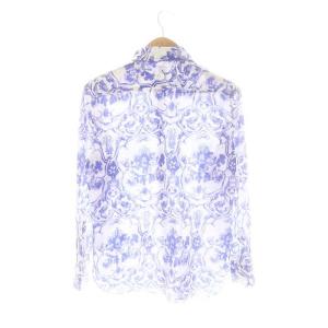Finamore コットン 総柄シャツ 長袖 46 ブルー /HK OS