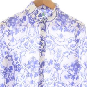 Finamore コットン 総柄シャツ 長袖 46 ブルー /HK OS